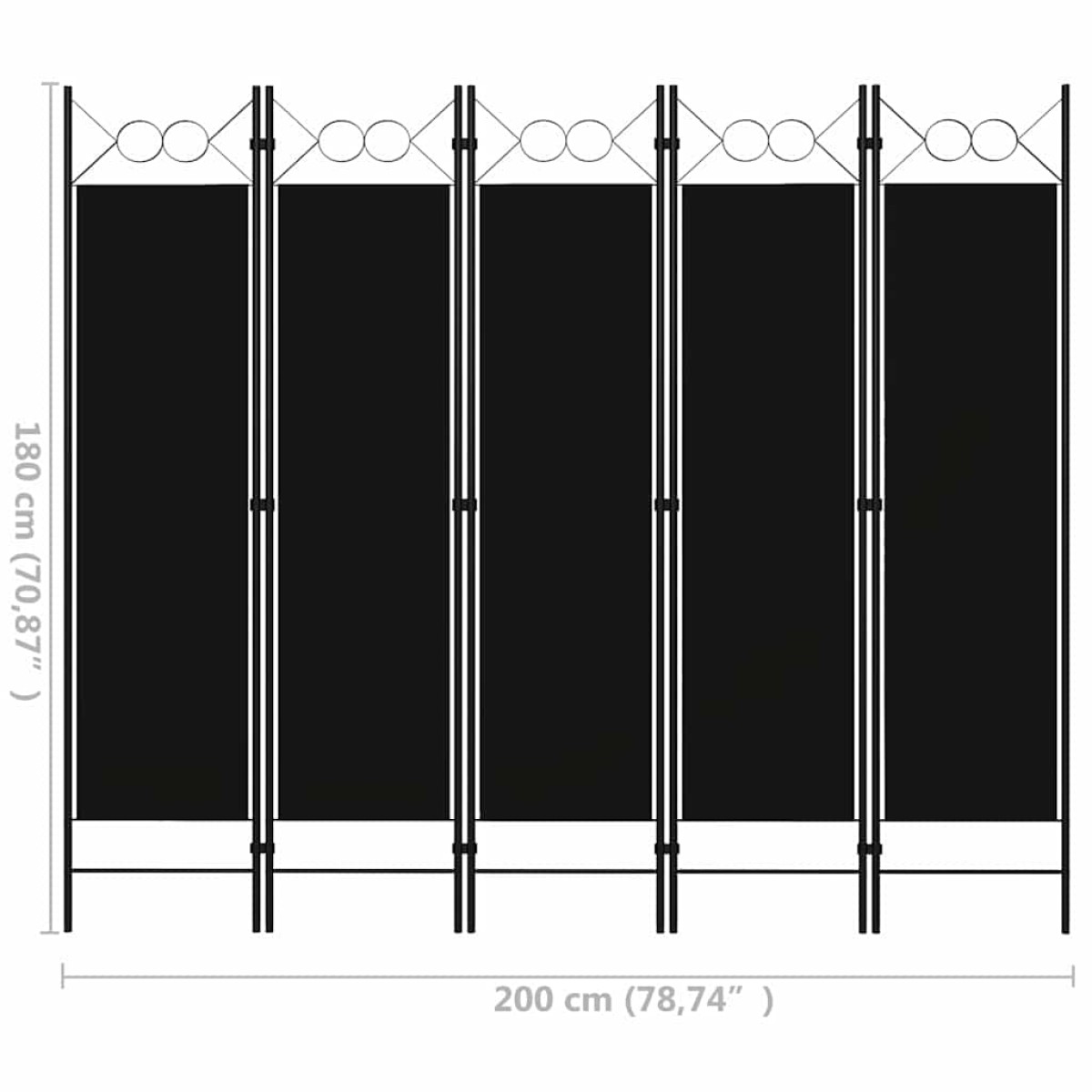 vidaXL Διαχωριστικό Δωματίου με 5 Πάνελ Μαύρο 200 x 180 εκ.