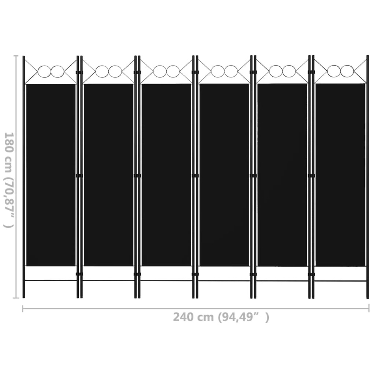 vidaXL Διαχωριστικό Δωματίου με 6 Πάνελ Μαύρο 240 x 180 εκ.
