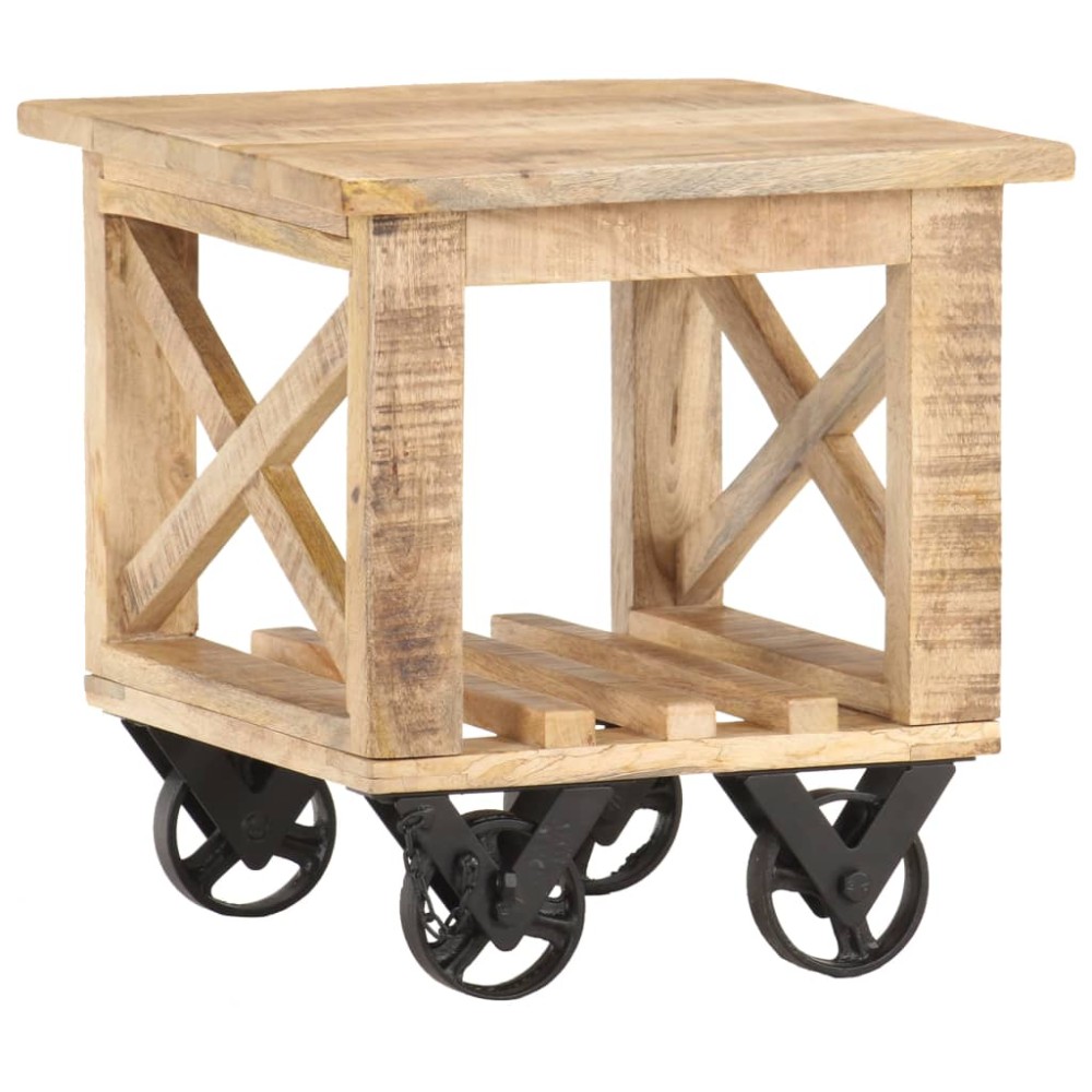 vidaXL Βοηθητικό Τραπέζι με Ρόδες 40x40x42 εκ. Ακατέργαστο Ξύλο Μάνγκο