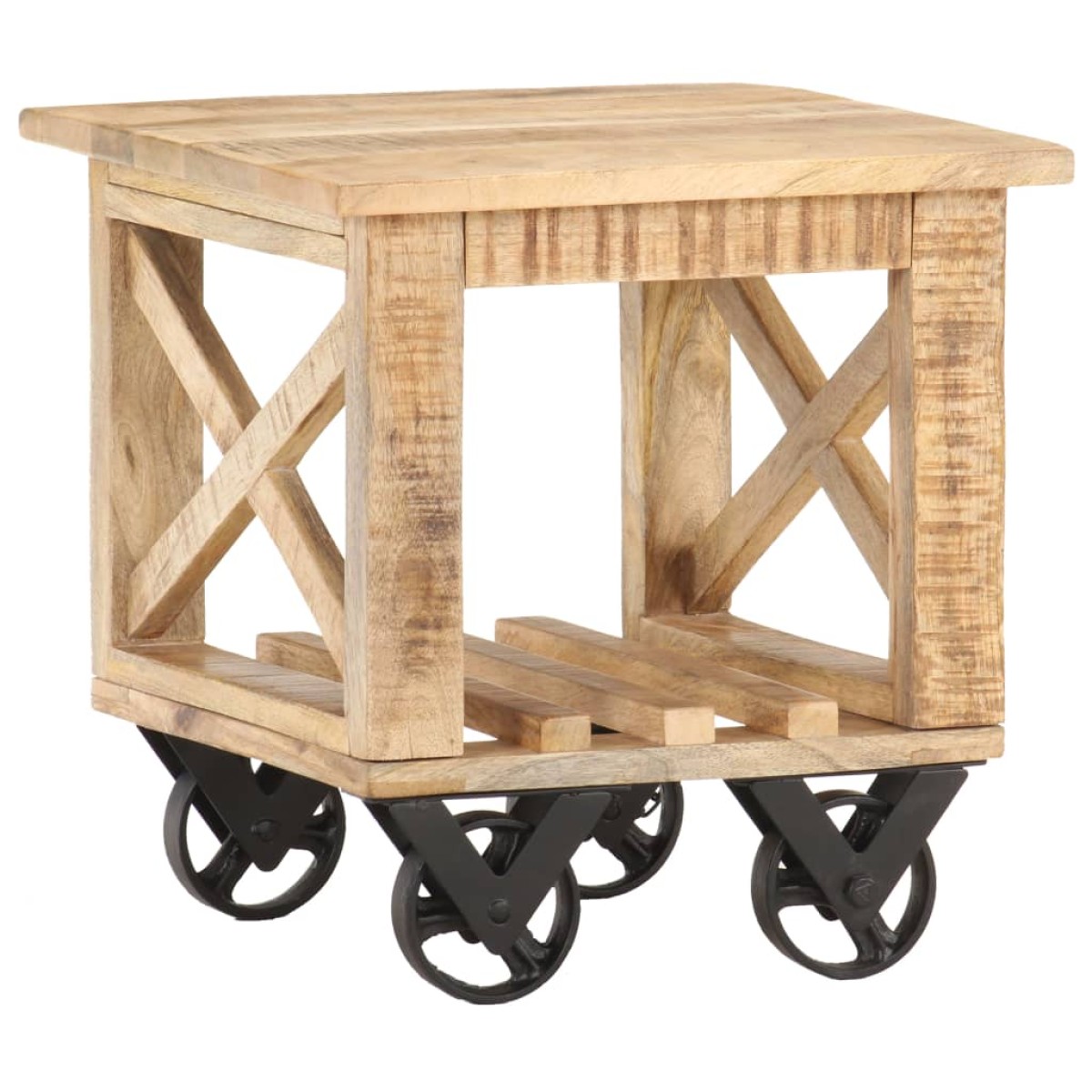 vidaXL Βοηθητικό Τραπέζι με Ρόδες 40x40x42 εκ. Ακατέργαστο Ξύλο Μάνγκο