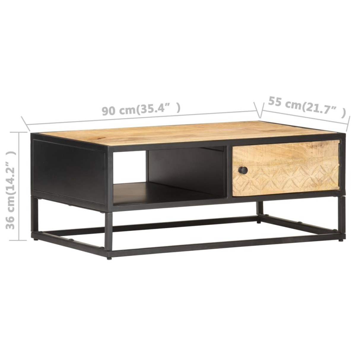 vidaXL Τραπεζάκι Σαλονιού με Σκαλιστή Πόρτα 90x55x36 εκ. Ξύλο Μάνγκο