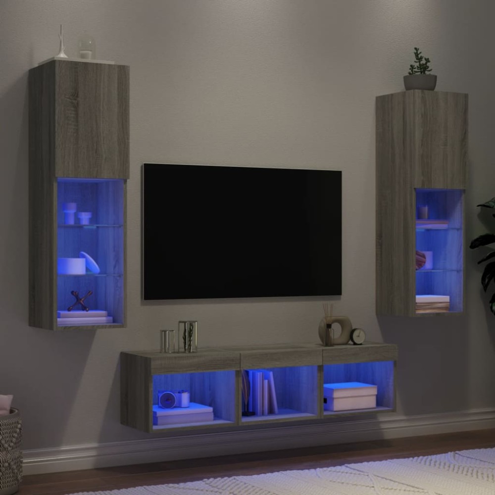 vidaXL Έπιπλα Τοίχου Τηλεόρασης 5 τεμ. LED Γκρι Sonoma από Επεξ. Ξύλο