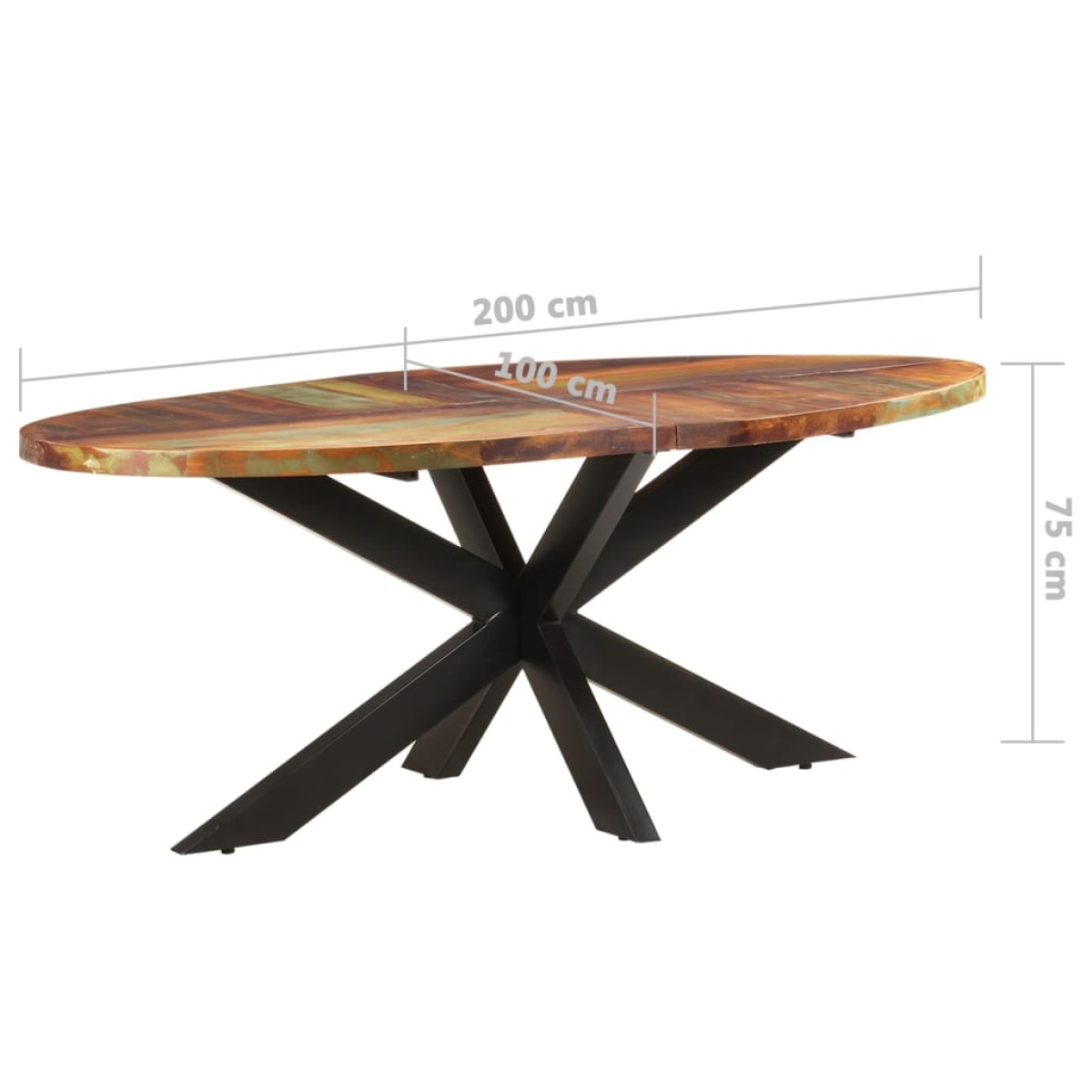 vidaXL Τραπεζαρία Οβάλ 200 x 100 x 75 εκ. από Μασίφ Ανακυκλωμένο Ξύλο