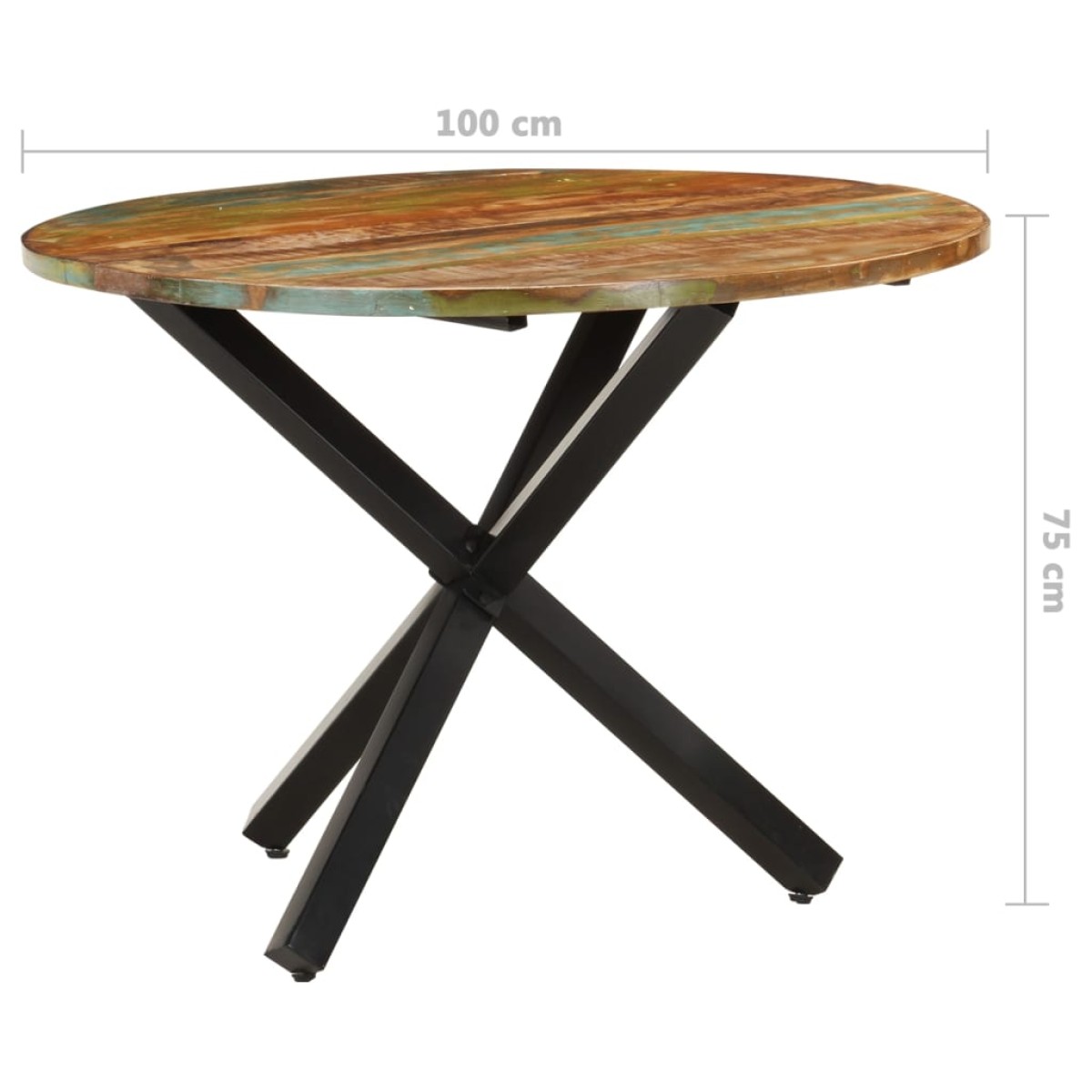 vidaXL Τραπεζαρία Στρογγυλή 100 x 100 x 75 εκ. Μασίφ Ανακυκλωμένο Ξύλο