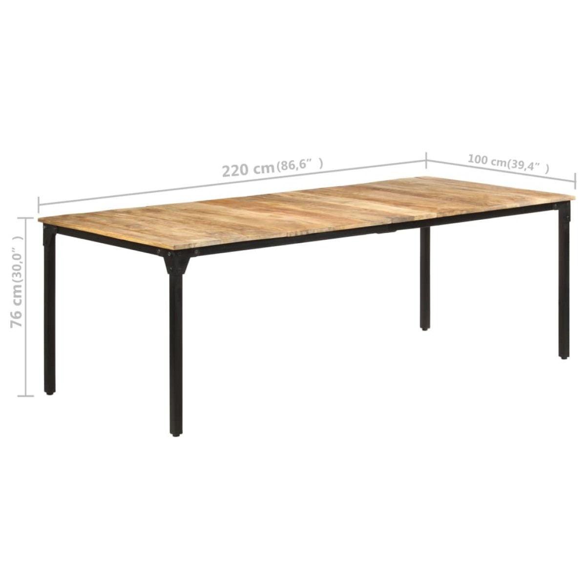 vidaXL Τραπεζαρία 220 x 100 x 76 εκ. από Ακατέργαστο Ξύλο Μάνγκο