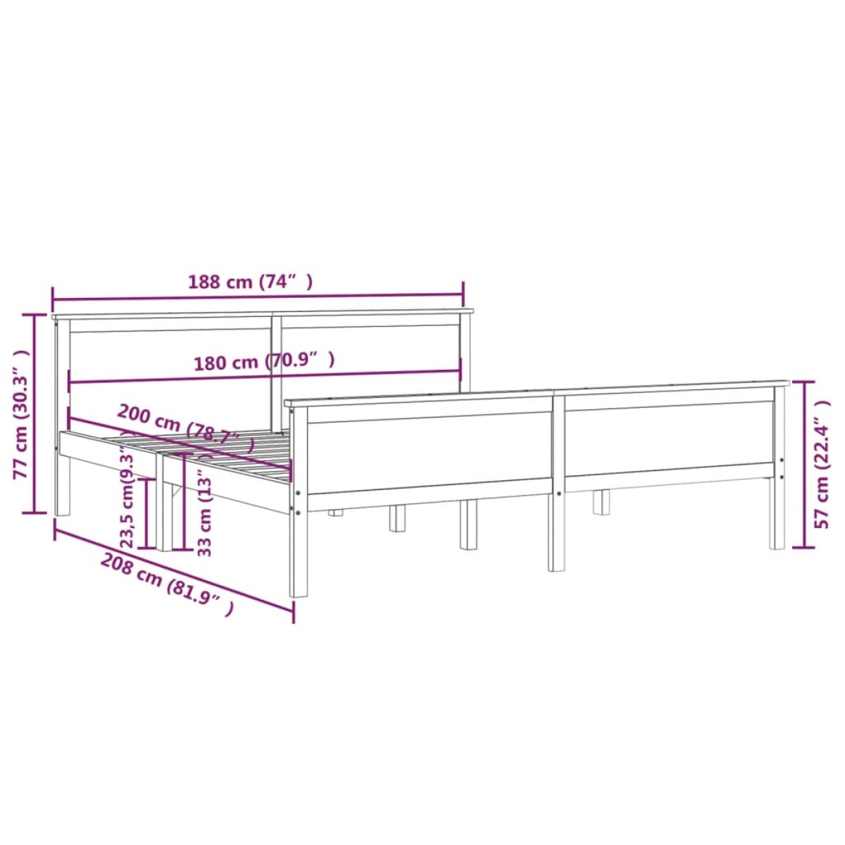 vidaXL Πλαίσιο Κρεβατιού 180 x 200 εκ. από Μασίφ Ξύλο Πεύκου