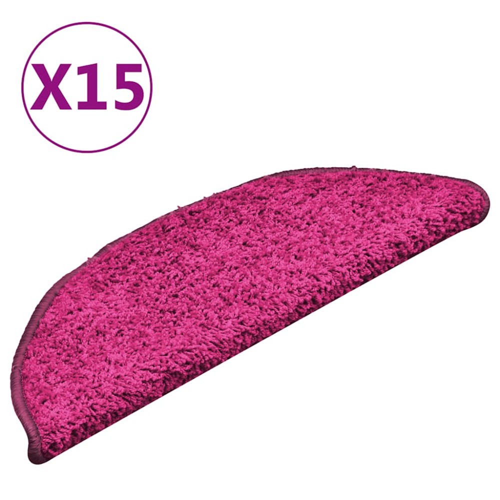 vidaXL Πατάκια Σκαλιών 15 τεμ. Ροζ Ημίστρογγυλά 56x17x3 εκ.