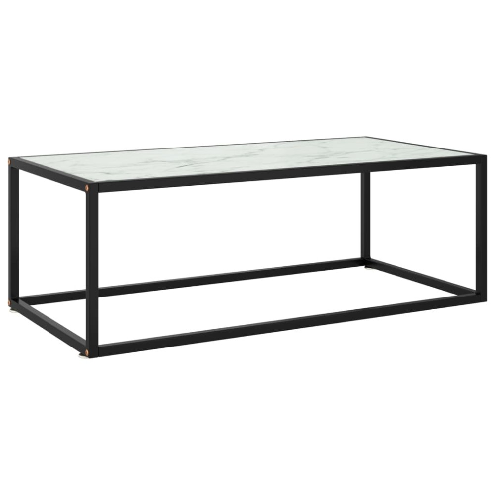 vidaXL Τραπεζάκι Σαλονιού Μαύρο 100x50x35 εκ. Λευκό Γυαλί Όψη Μαρμάρου