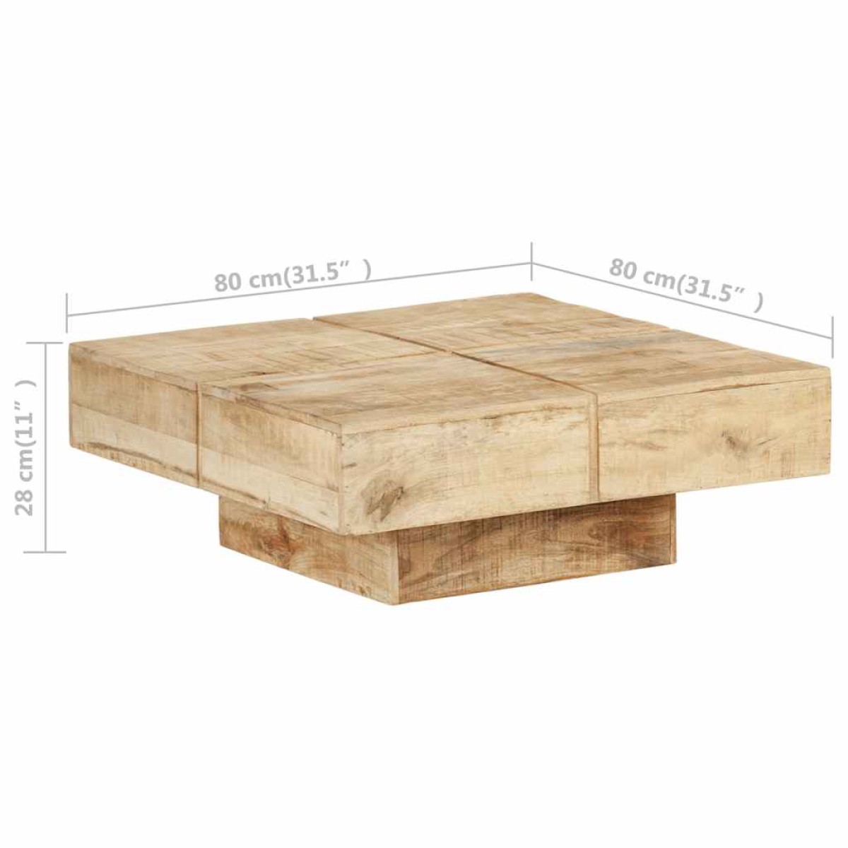 vidaXL Τραπεζάκι Σαλονιού 80 x 80 x 28 εκ. από Μασίφ Ξύλο Μάνγκο