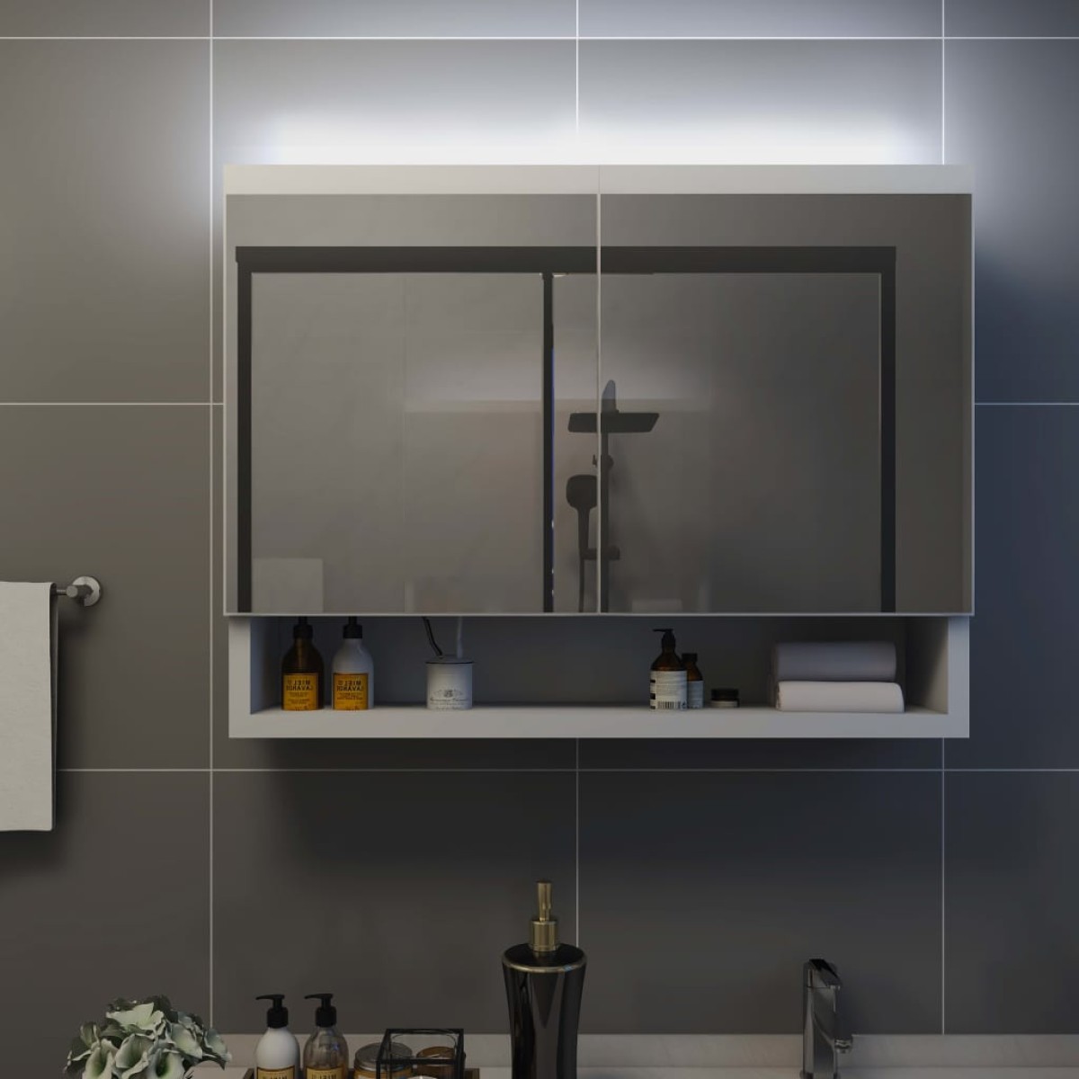 vidaXL Καθρέφτης Μπάνιου με Ντουλάπι / LED Λευκό 80 x 15 x 60 εκ. MDF