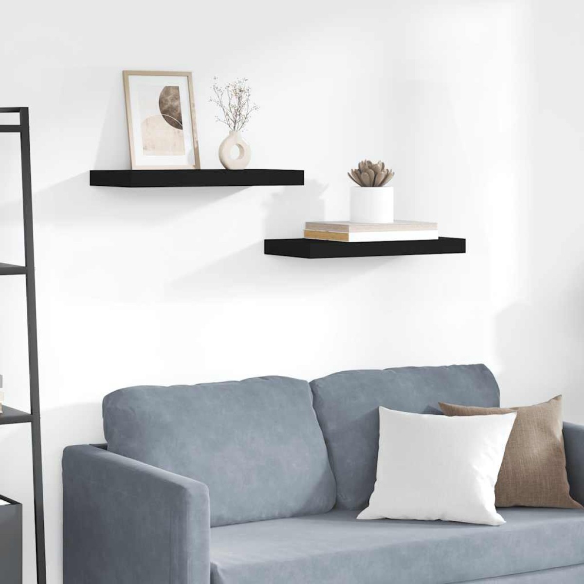 vidaXL Ράφια Τοίχου 2 τεμ. Μαύρα 50x23x3,8 εκ. MDF