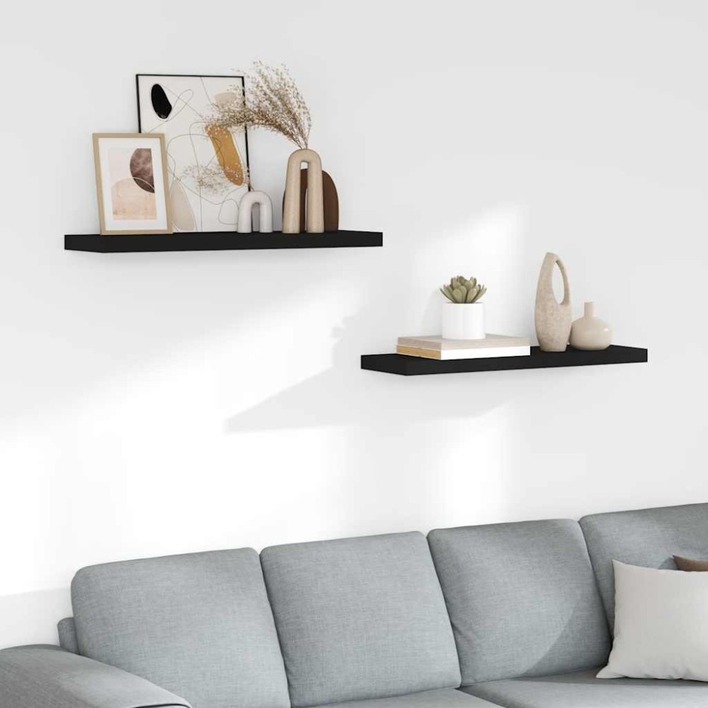 vidaXL Ράφια Τοίχου 2 τεμ. Μαύρα 80x23,5x3,8 εκ. MDF