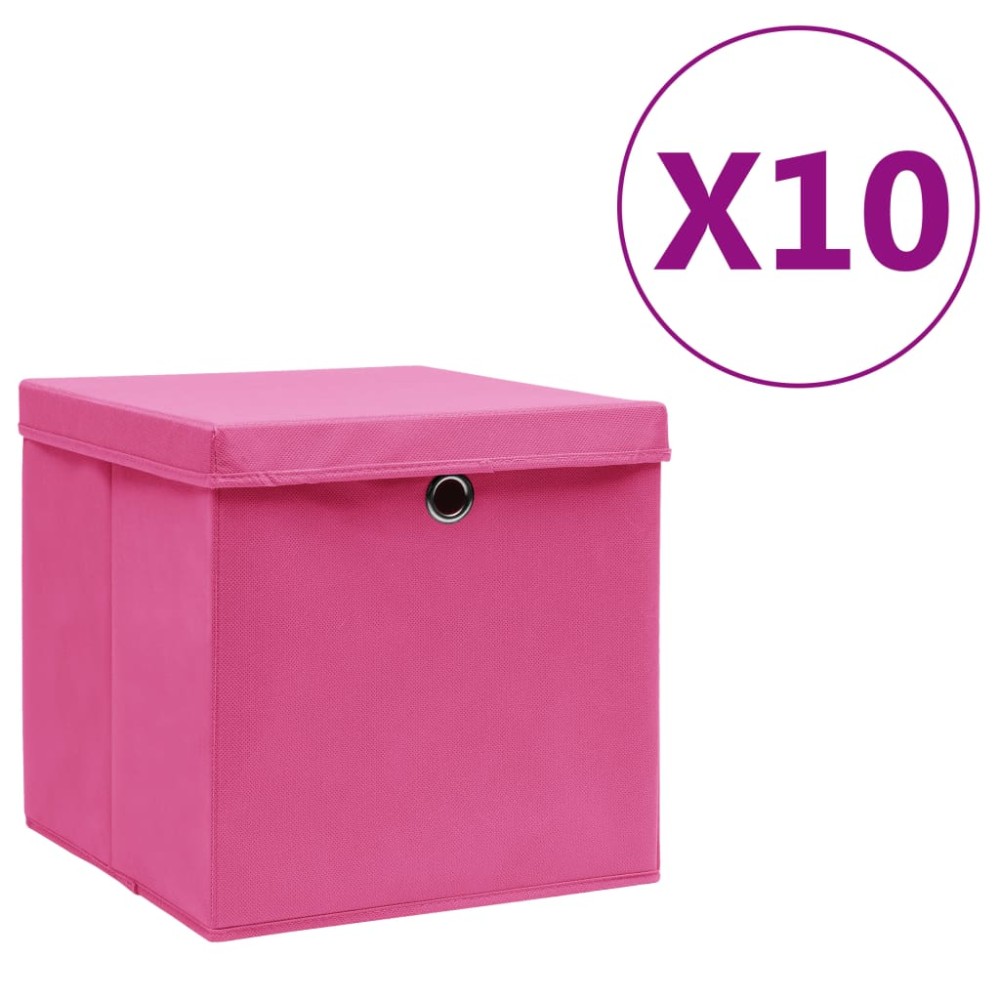 vidaXL Κουτιά Αποθήκευσης με Καπάκια 10 τεμ. Ροζ 28 x 28 x 28 εκ.
