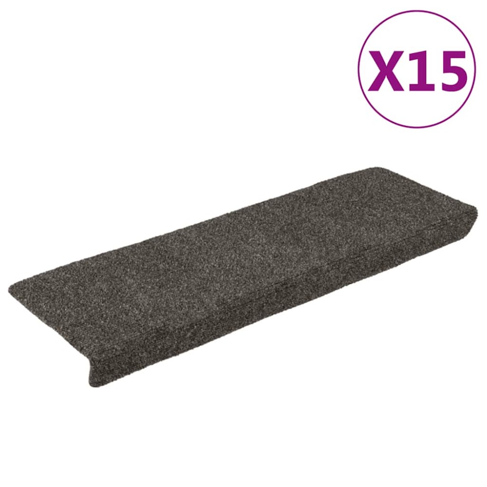 vidaXL Πατάκια Σκαλιών Αυτοκόλλητα 15 τεμ. Ανθρακί Ορθογώνια Άκρη 65x21x4 εκ.
