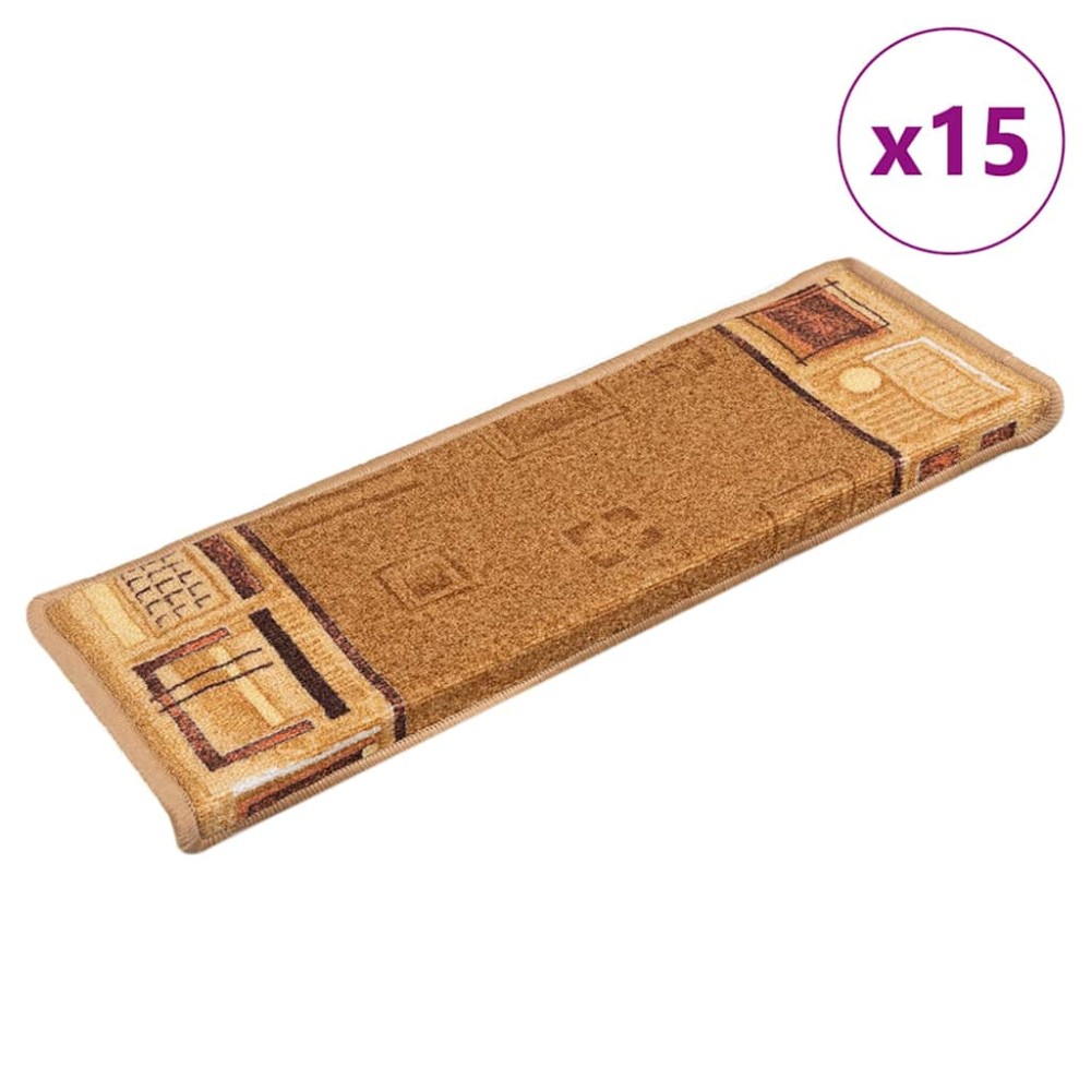 vidaXL Πατάκια Σκάλας Αυτοκόλλητα 15 τεμ. Μπεζ 65x21x4 εκ.