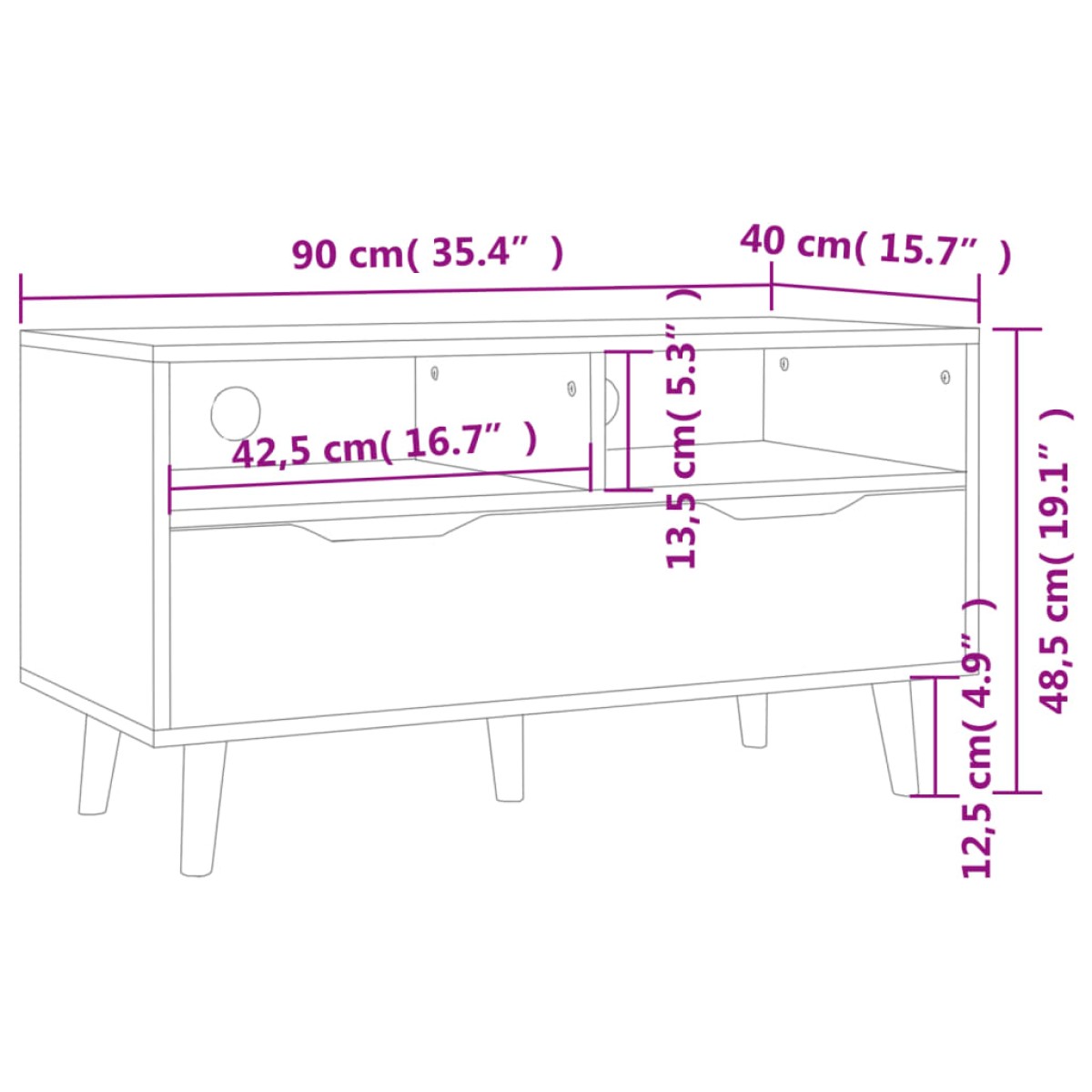 vidaXL Έπιπλο Τηλεόρασης Γκρι Σκυρ. 90 x 40 x 48,5 εκ. από Μοριοσανίδα