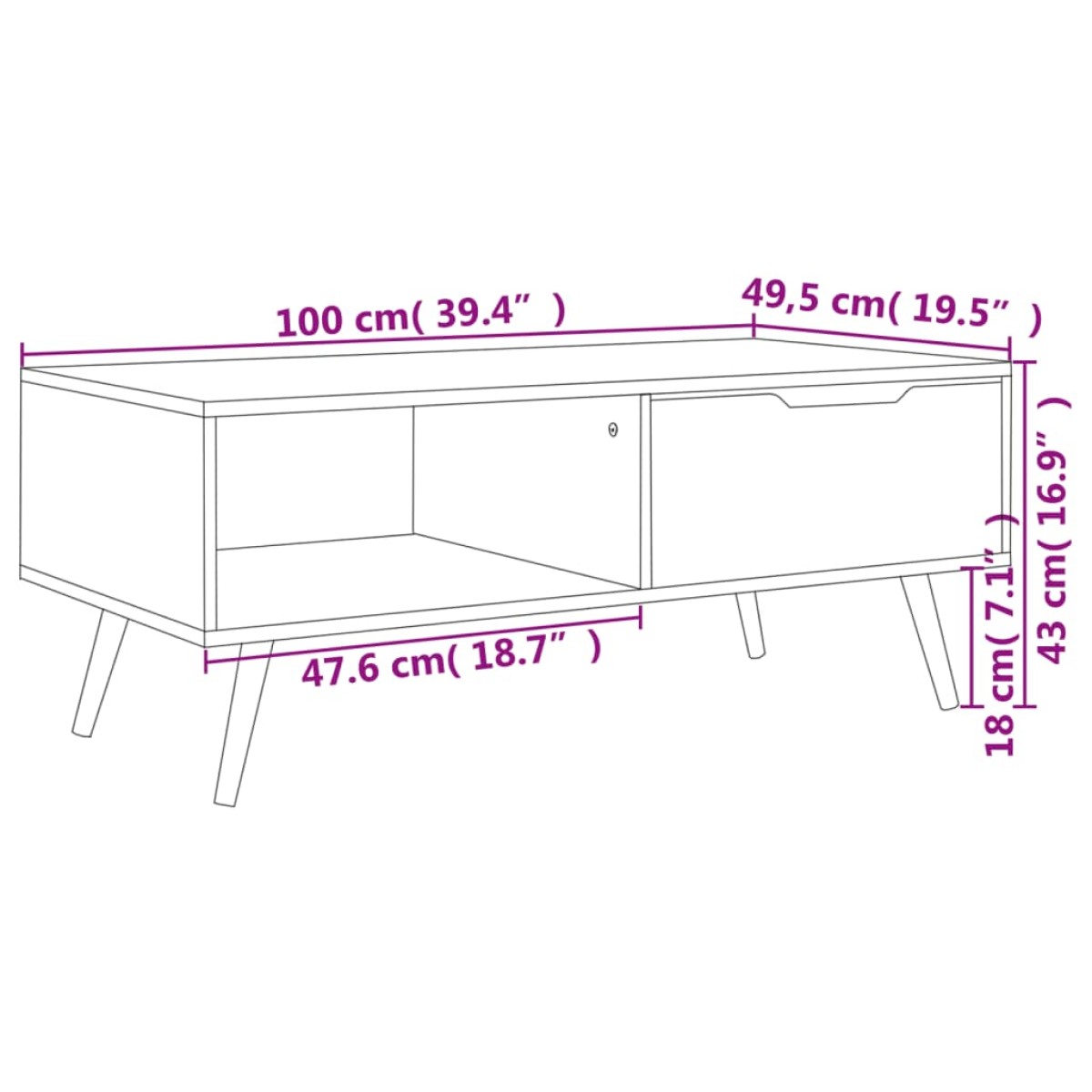 vidaXL Τραπεζάκι Σαλονιού Καπνιστή Δρυς 100x49,5x43 εκ από Μοριοσανίδα