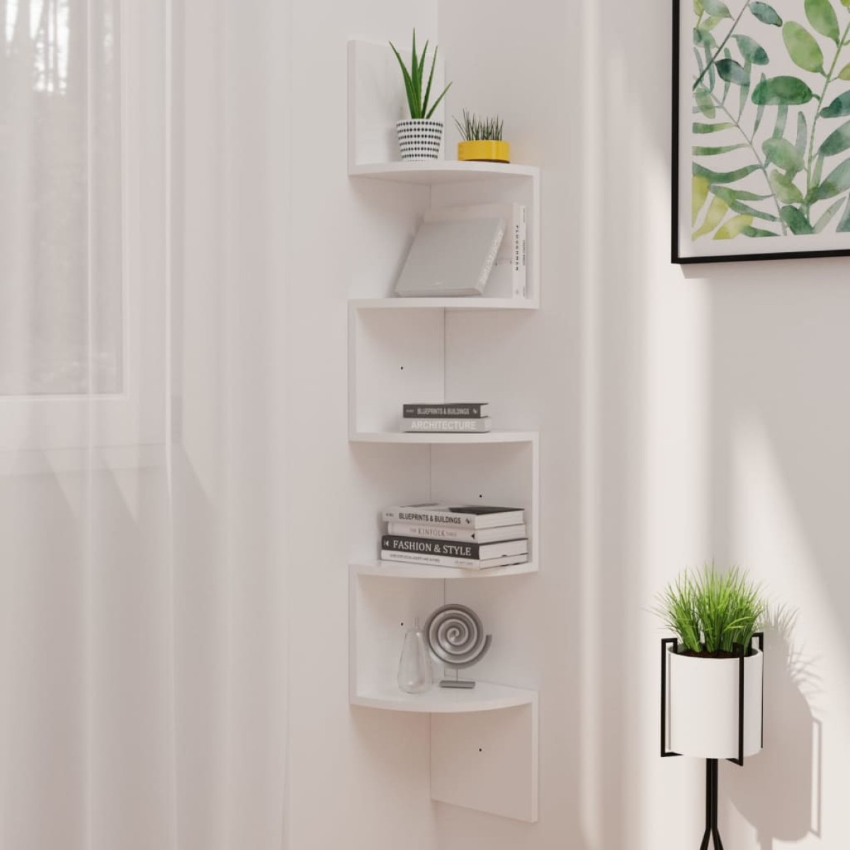 vidaXL Γωνιακή Ραφιέρα Τοίχου Λευκή Γυαλ. 19x19x123 εκ. από Επεξ. Ξύλο