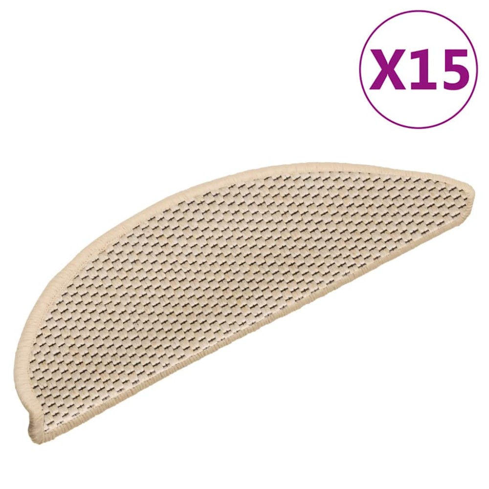 vidaXL Πατάκια Σκάλας Αυτοκόλλητα 15 τεμ. Όψη Σιζάλ Κρεμ 56x17x3 εκ.
