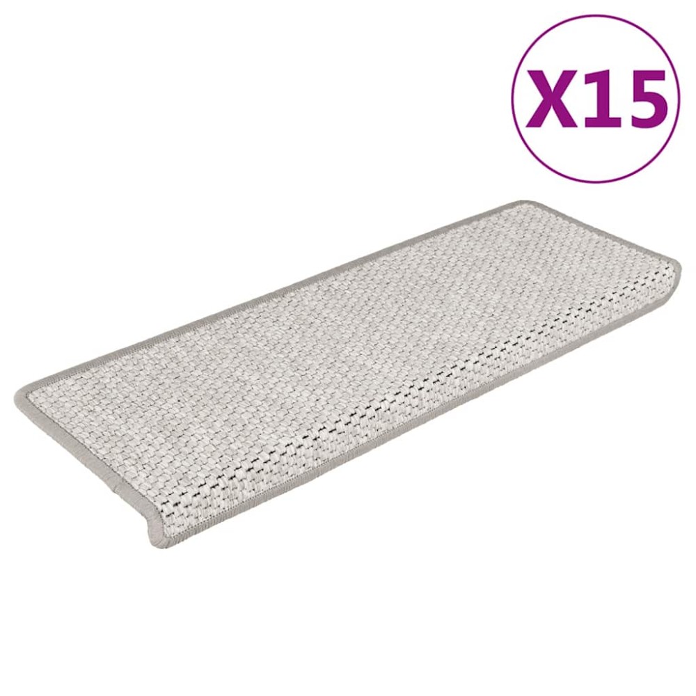 vidaXL Πατάκια Σκάλας Αυτοκόλ. 15 τεμ. Όψη Σιζάλ Πλατίνα 65x21x4 εκ.