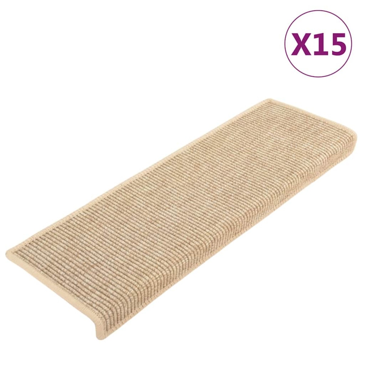 vidaXL Πατάκια Σκάλας Αυτοκόλ. 15 τεμ. Όψη Σιζάλ Αν. Μπεζ 65x21x4 εκ.