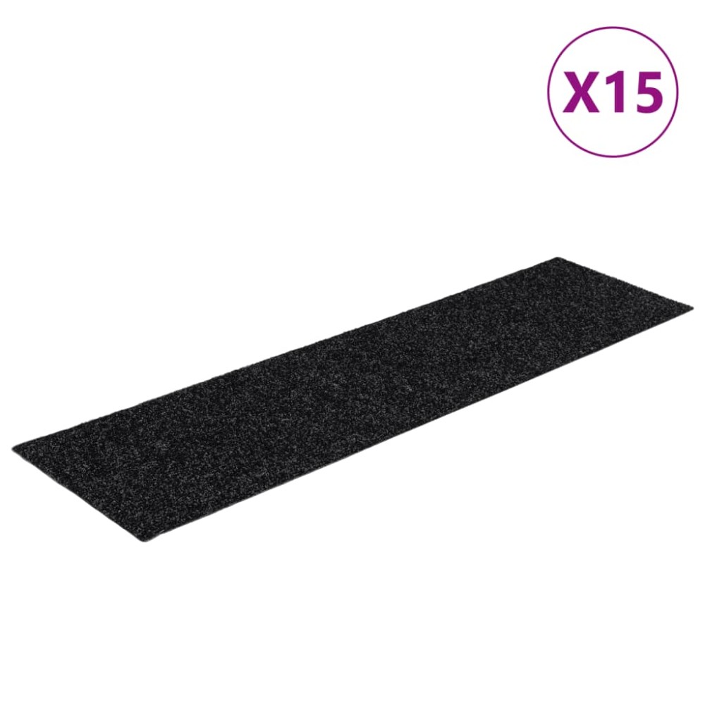 vidaXL Πατάκια Σκαλιών Αυτοκόλλητα 15 τεμ. 76x20 εκ. Μαύρα Ορθογώνια