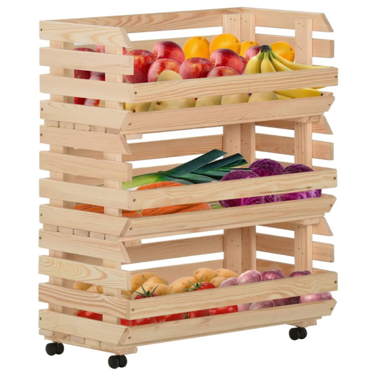vidaXL Τρόλεϊ Λαχανικών 77 x 30 x 80 εκ. από Μασίφ Ξύλο Πεύκου