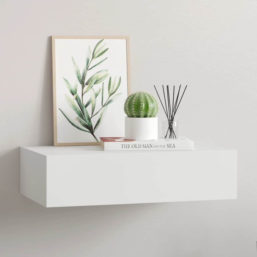 vidaXL Ράφι Επιτοίχιο με Συρτάρι Λευκό 40 x 23,5 x 10 εκ. από MDF