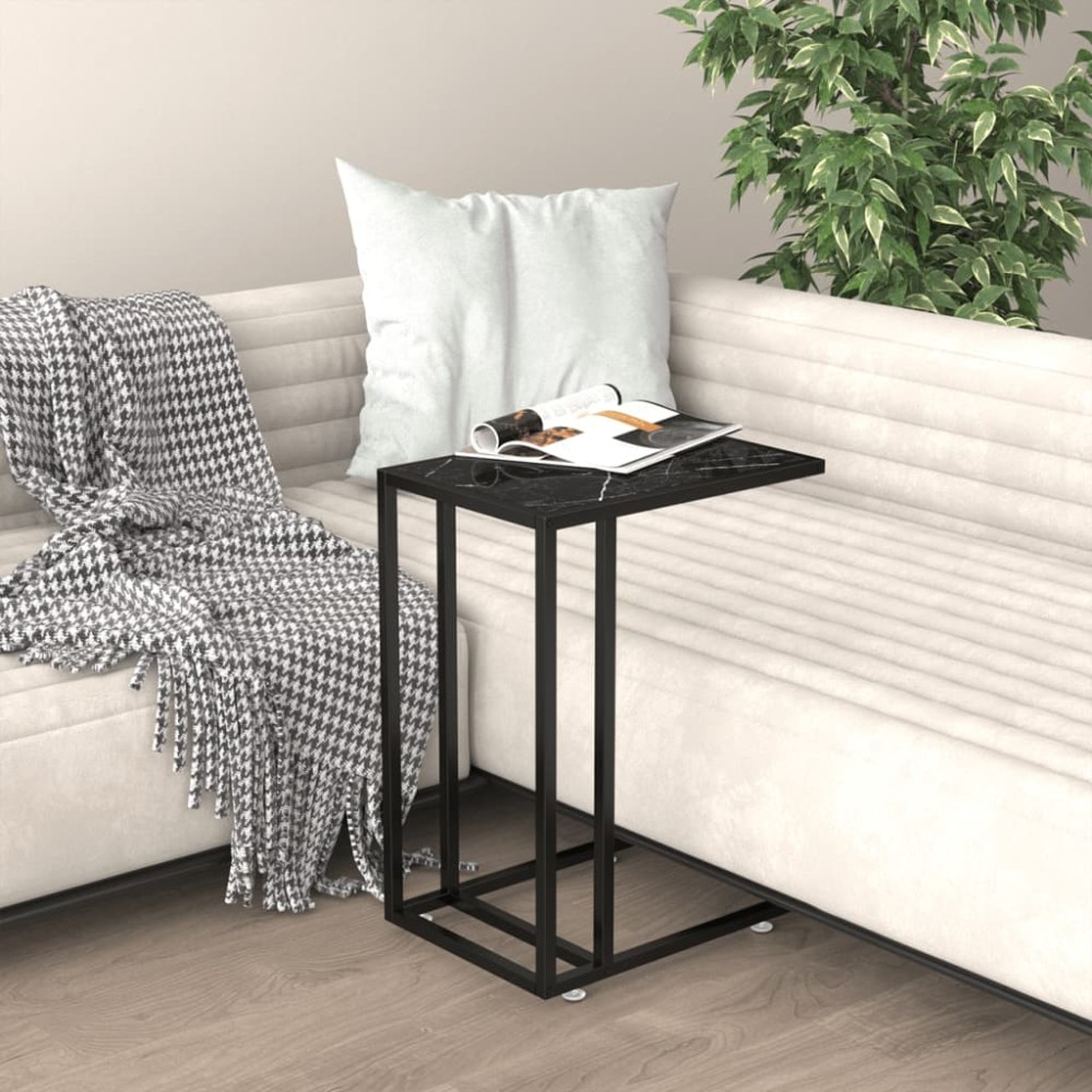 vidaXL Τραπέζι Υπολογ. Βοηθ. Μαύρο Οψη Μαρμάρου 50x35x65εκ. Ψημ. Γυαλί