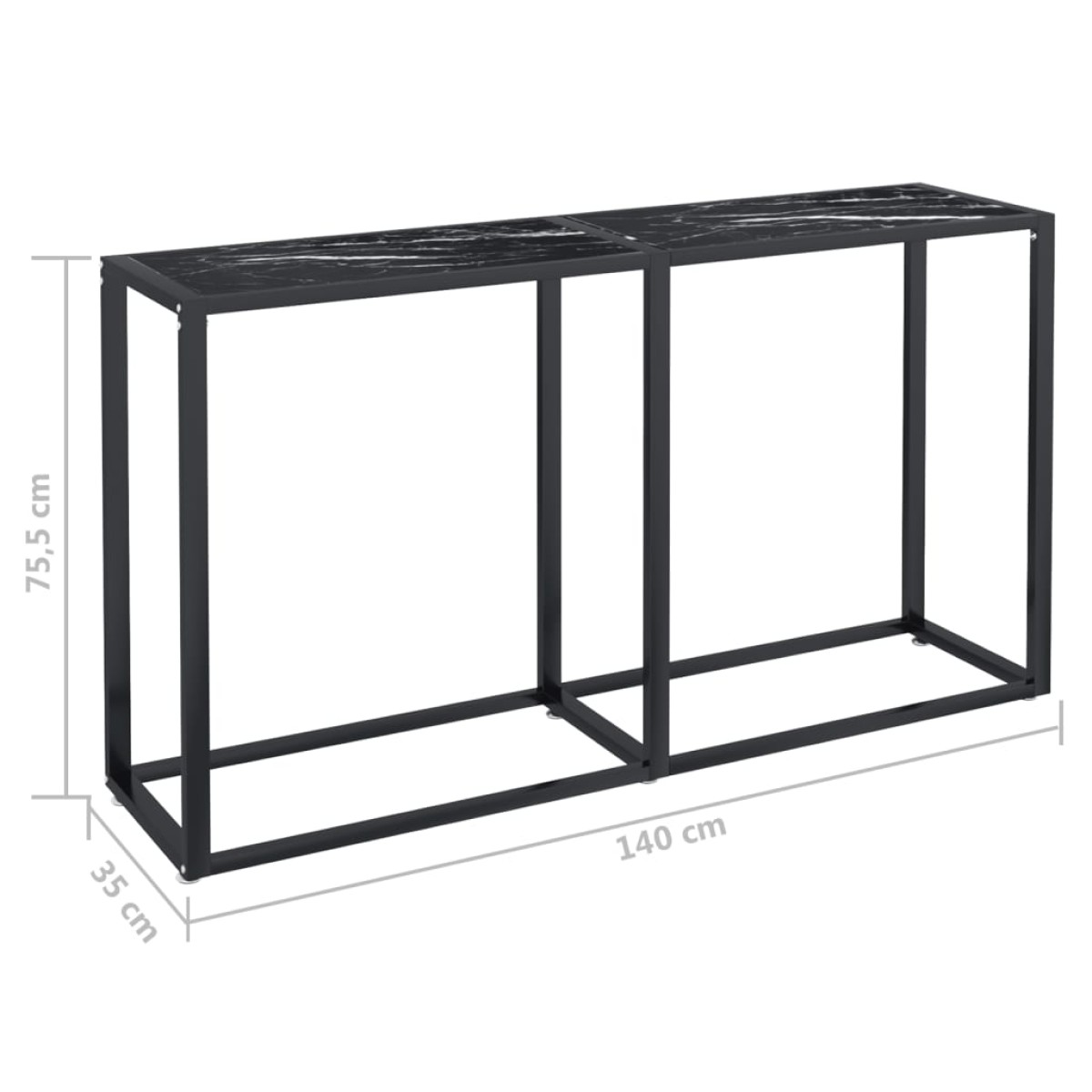 vidaXL Τραπέζι Κονσόλα Μαύρο Όψη Μαρμάρου 140x35x75,5 εκ. Ψημένο Γυαλί