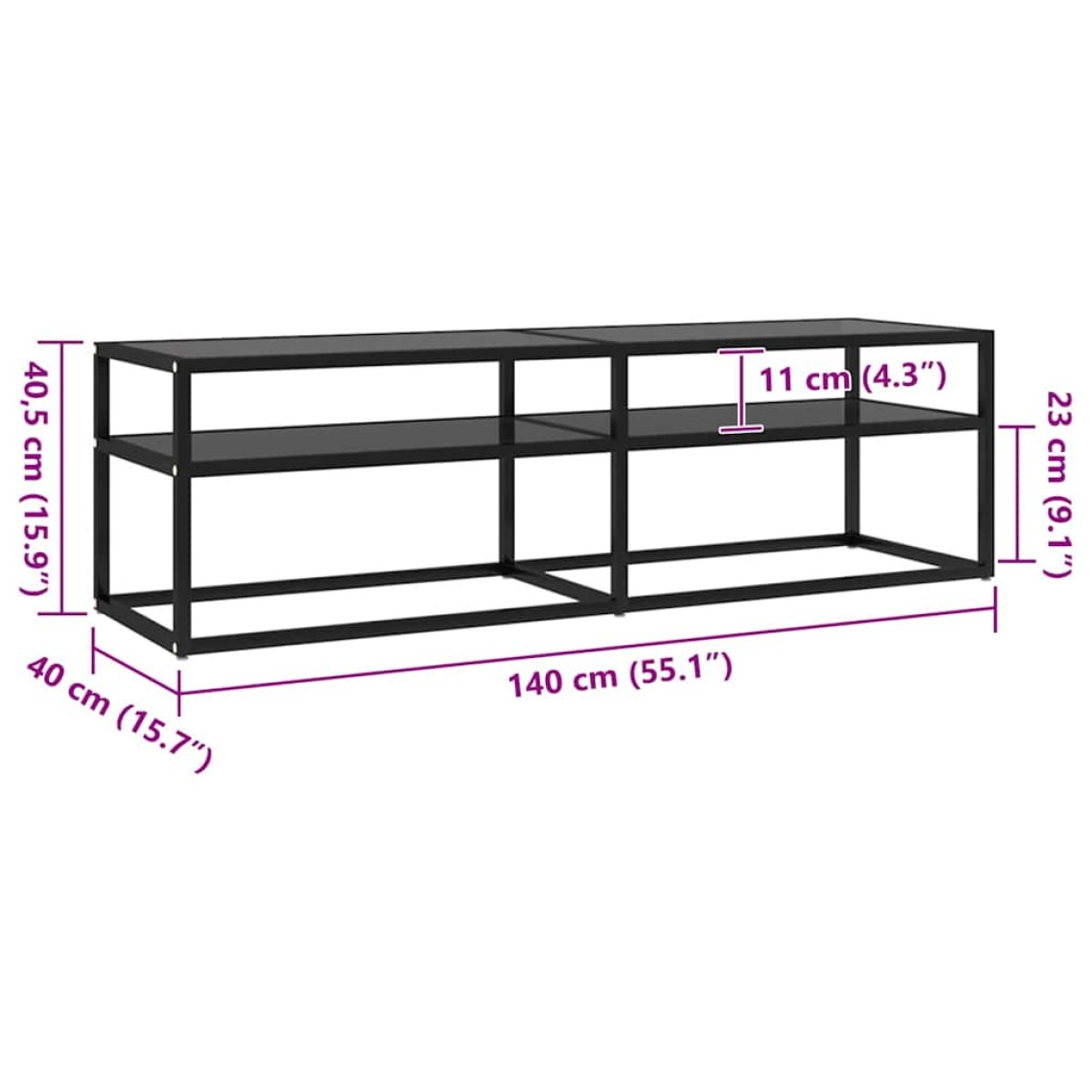 vidaXL Έπιπλο Τηλεόρασης Μαύρο 140 x 40 x 40,5 εκ. από Γυαλί Ασφαλείας