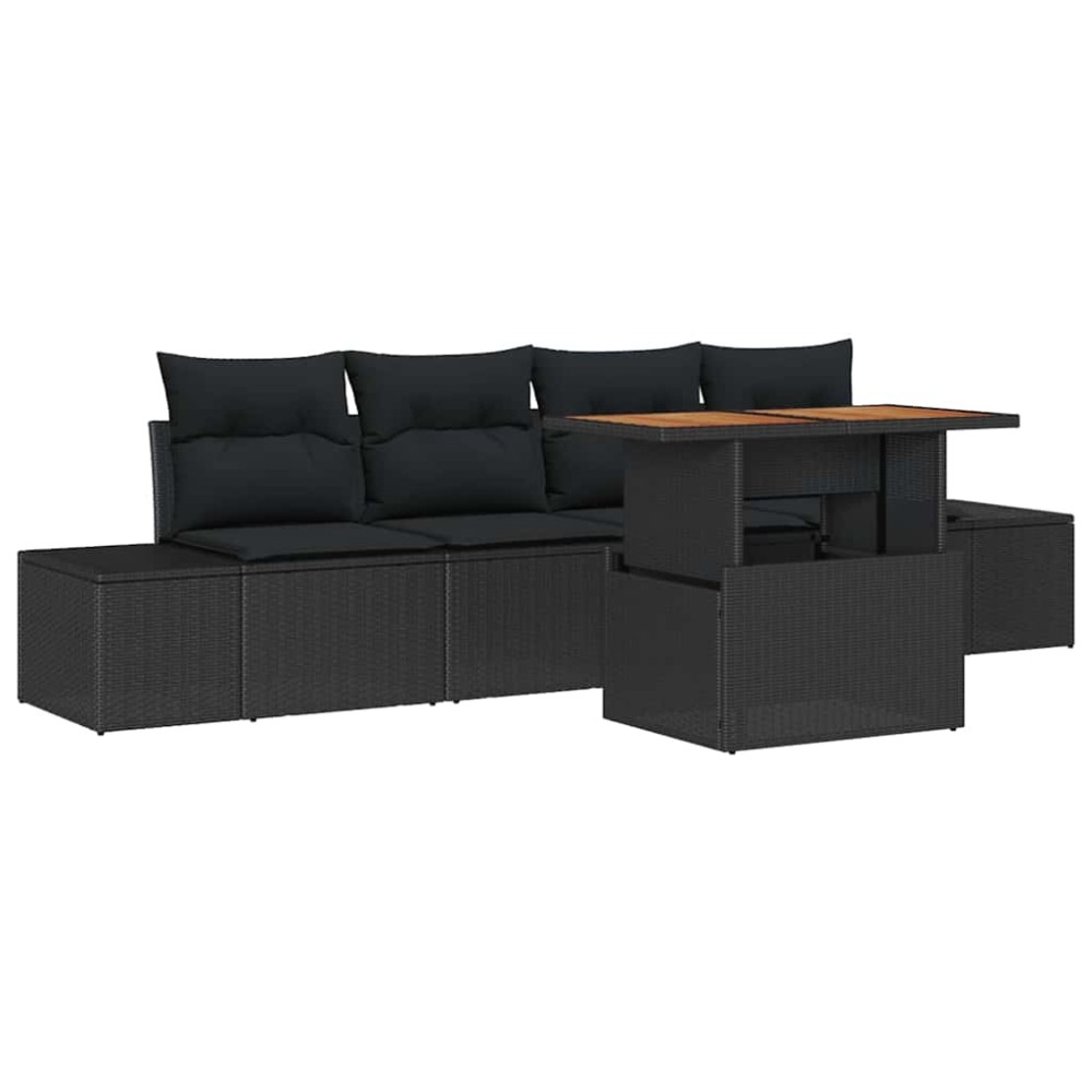 vidaXL Σέτ φαγητού για κήπο με μαξιλάρι 5 pcs Μαύρο και Καφέ