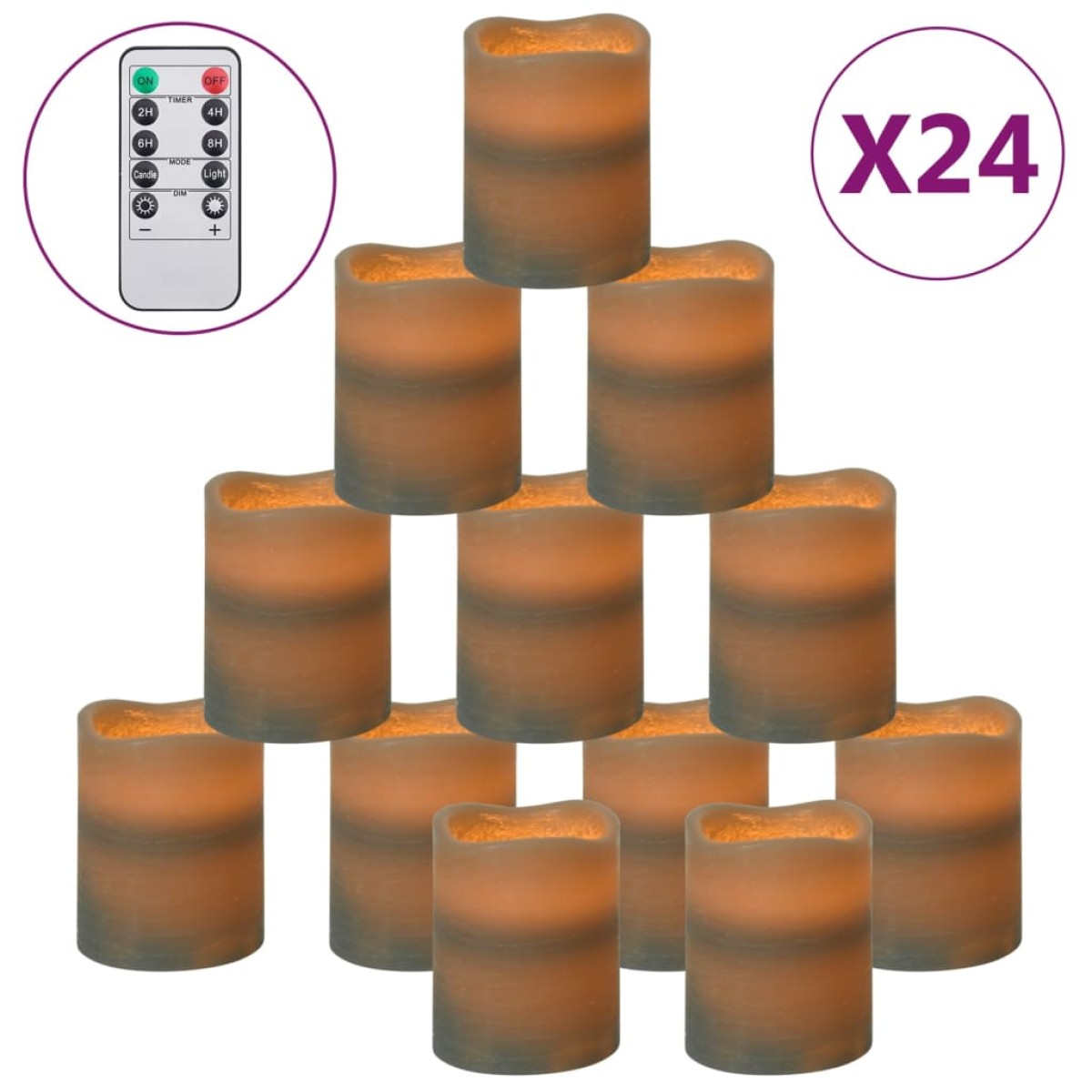 vidaXL Κεριά LED Χωρίς Φλόγα 24 τεμ Θερμό Λευκό Φως & Τηλεχειριστήριο
