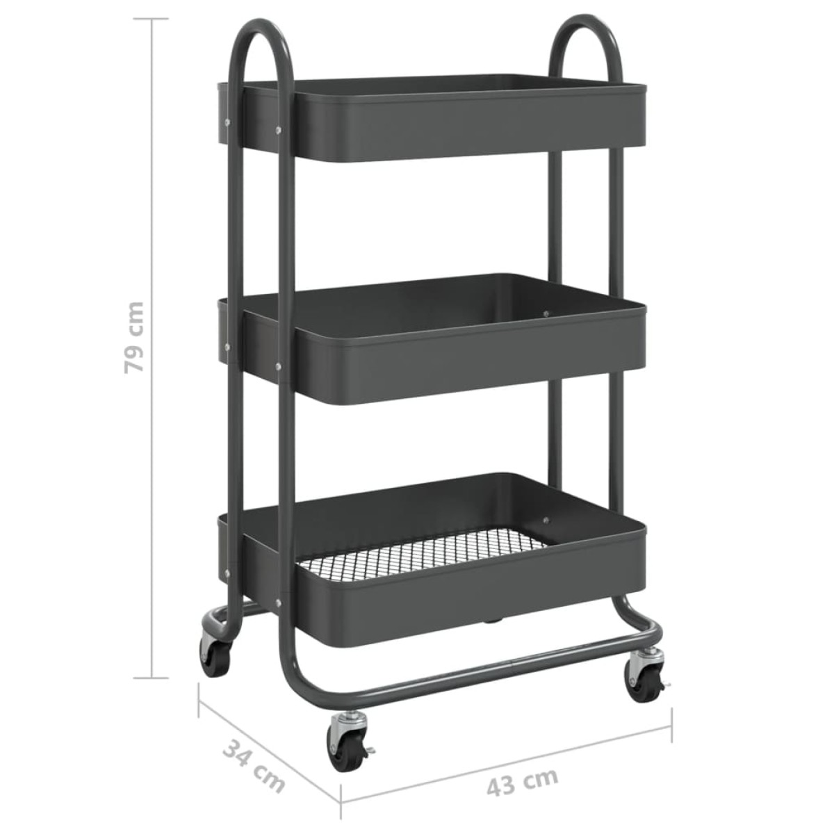 vidaXL Τροχήλατη Βάση 3 Επιπέδων Ανθρακί 43 x 34 x 79 εκ. από Ατσάλι