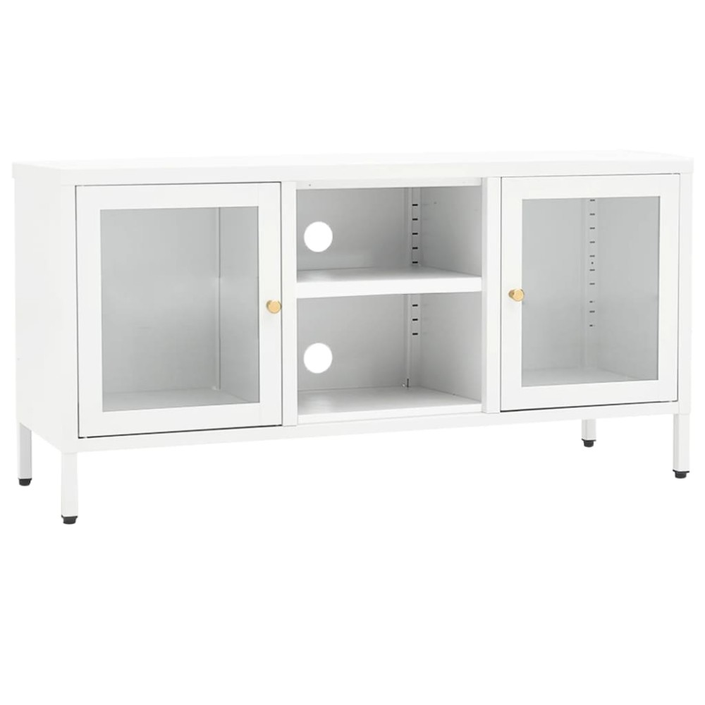vidaXL Έπιπλο Τηλεόρασης Λευκό 105 x 35 x 52 εκ. από Ατσάλι και Γυαλί