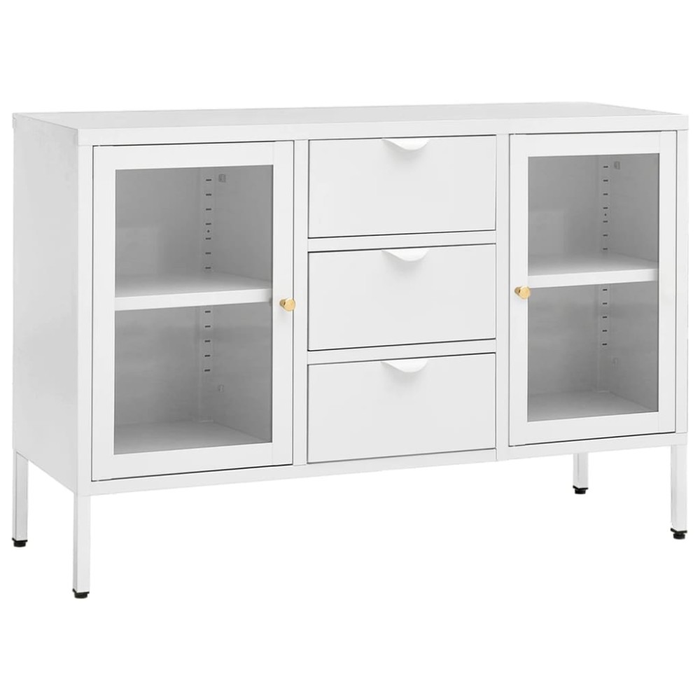 vidaXL Μπουφές Λευκός 105 x 35 x 70 εκ. από Ατσάλι και Ψημένο Γυαλί