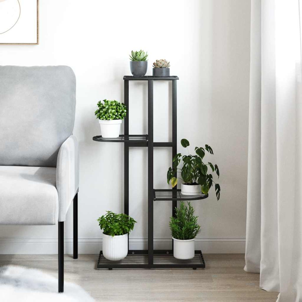 vidaXL Ανθοστήλη 4 Επιπέδων Μαύρη 43 x 22 x 76 εκ. Μεταλλική