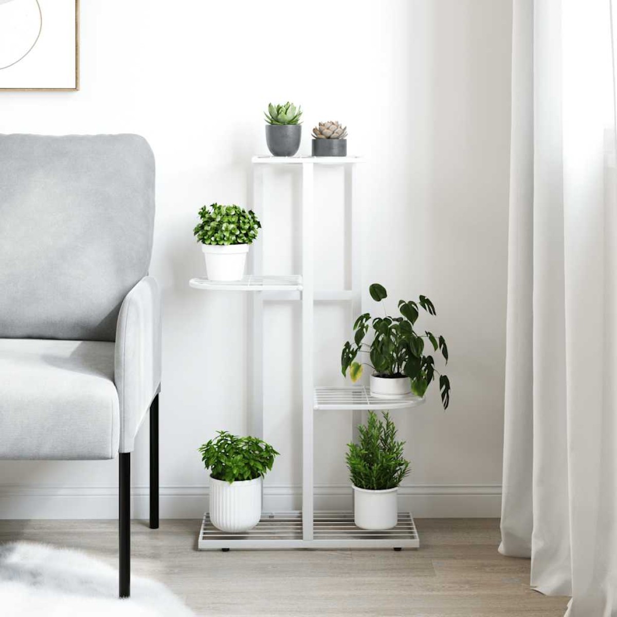 vidaXL Ανθοστήλη 4 Επιπέδων Λευκή 43 x 22 x 76 εκ. Μεταλλική