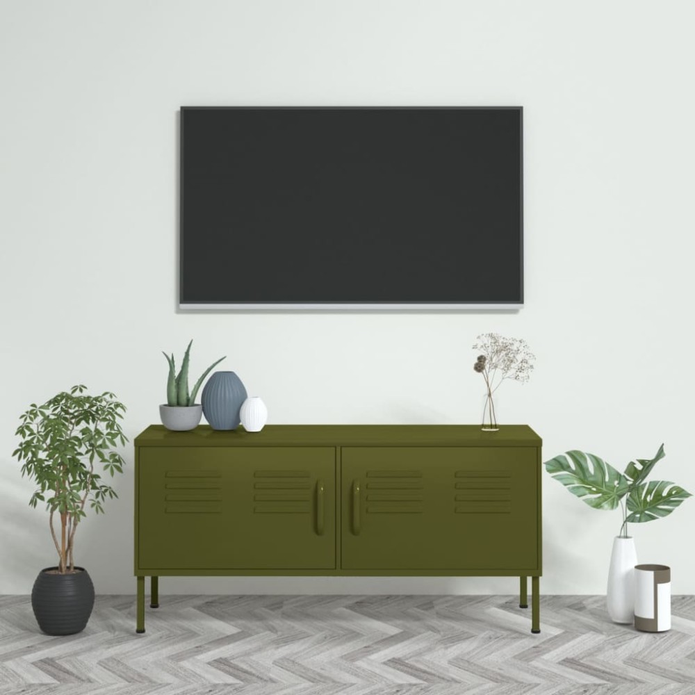 vidaXL Έπιπλο Τηλεόρασης Πράσινο Λαδί 105x35x50 εκ. από Ατσάλι