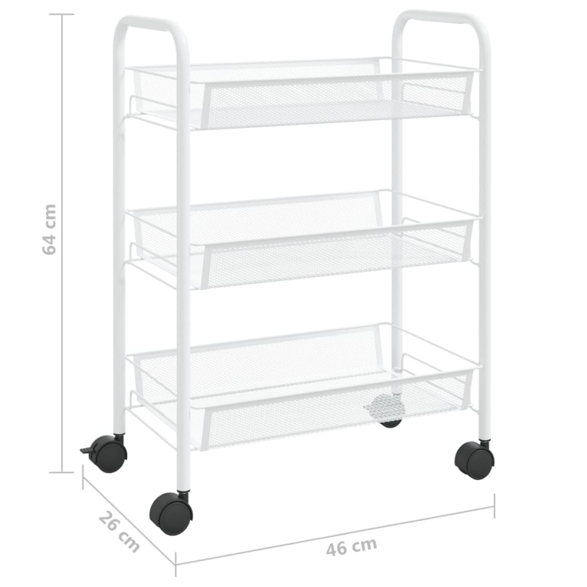 vidaXL Τρόλεϊ Κουζίνας 3 Επιπέδων Λευκό 46 x 26 x 64 εκ. Σιδερένιο