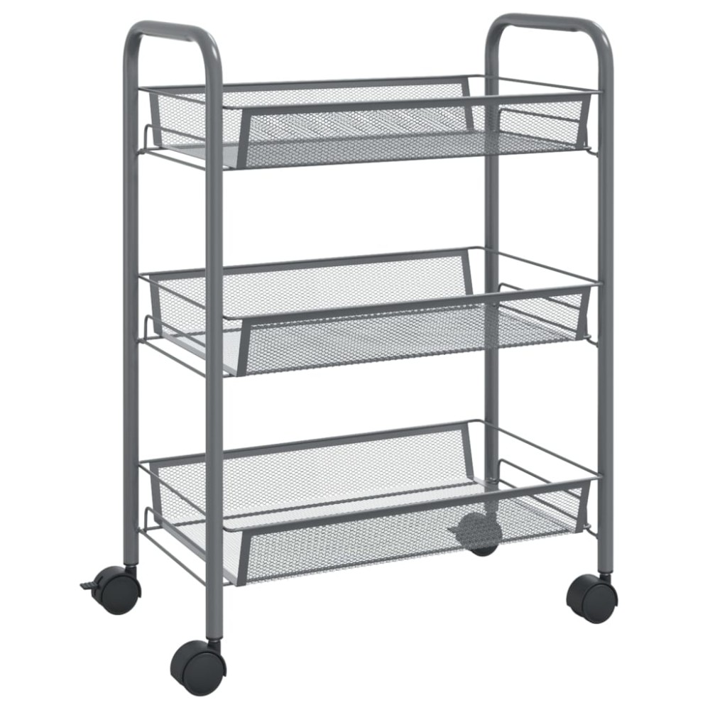 vidaXL Τρόλεϊ Κουζίνας 3 Επιπέδων Γκρι 46 x 26 x 64 εκ. Σιδερένιο