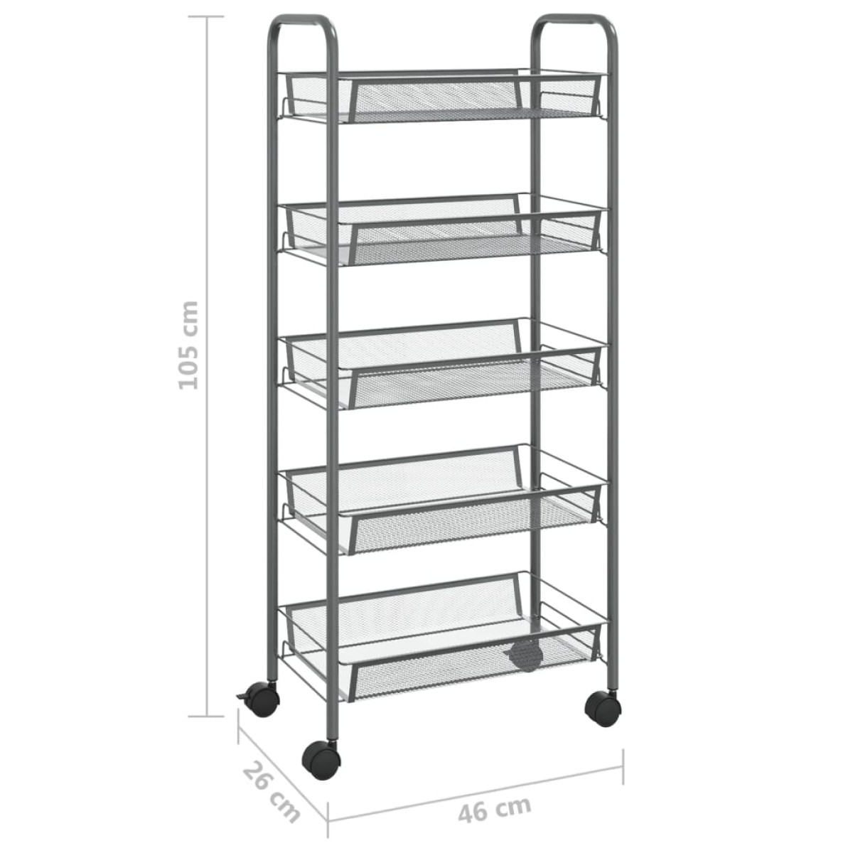 vidaXL Τρόλεϊ Κουζίνας 5 Επιπέδων Γκρι 46 x 26 x 105 εκ. Σιδερένιο