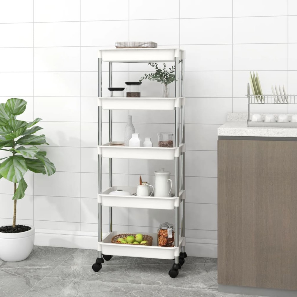 vidaXL Τρόλεϊ Κουζίνας 5 Επιπέδων Λευκό 42 x 29 x 128 εκ. Σίδερο/ABS