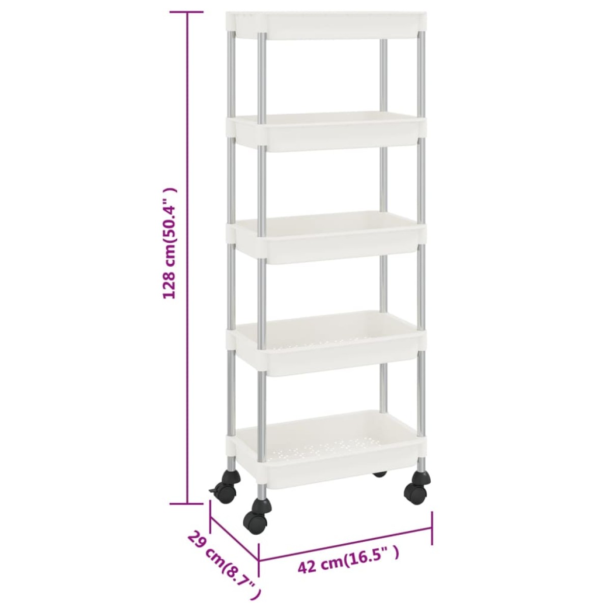vidaXL Τρόλεϊ Κουζίνας 5 Επιπέδων Λευκό 42 x 29 x 128 εκ. Σίδερο/ABS