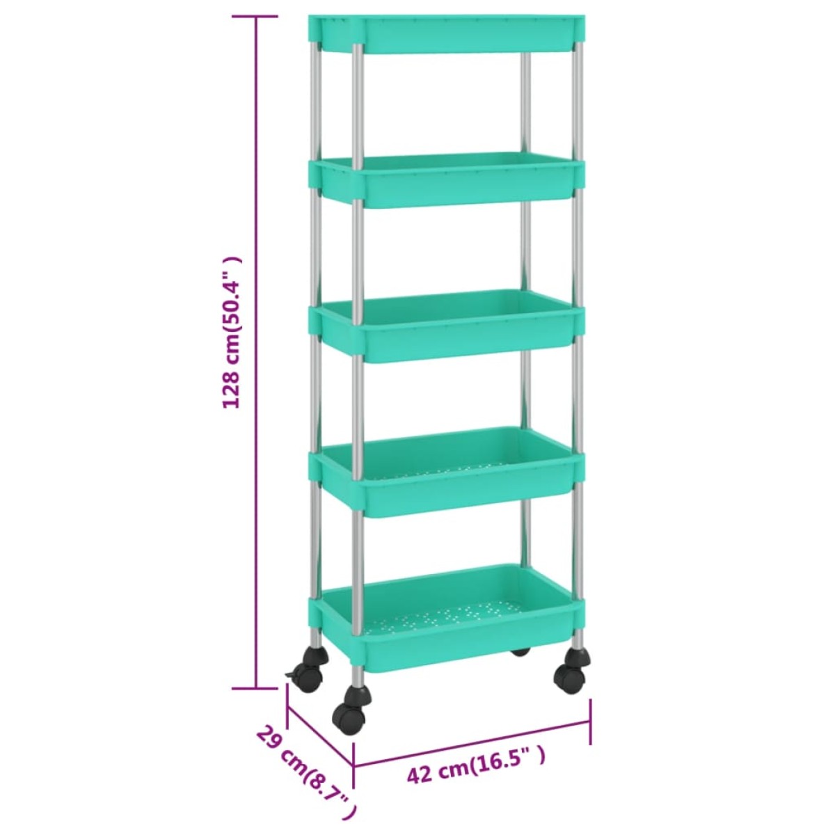 vidaXL Τρόλεϊ Κουζίνας 5 Επιπέδων Τιρκουάζ 42 x 29 x 128εκ. Σίδερο/ABS