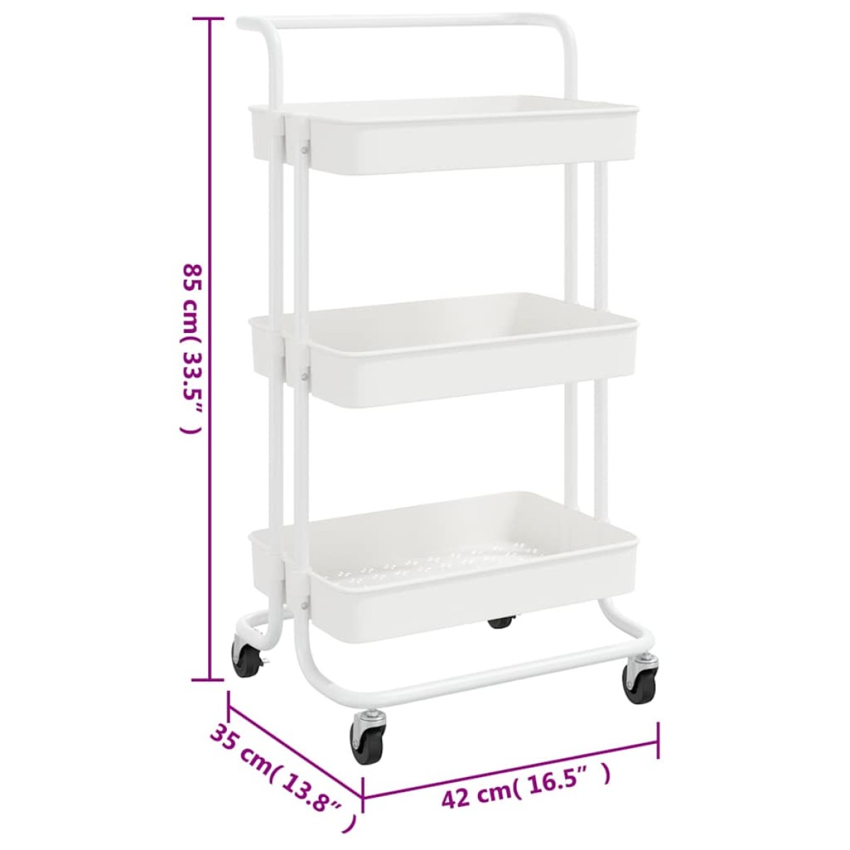 vidaXL Τρόλεϊ Κουζίνας 3 Επιπέδων Λευκό 42 x 35 x 85 εκ. Σίδερο/ABS