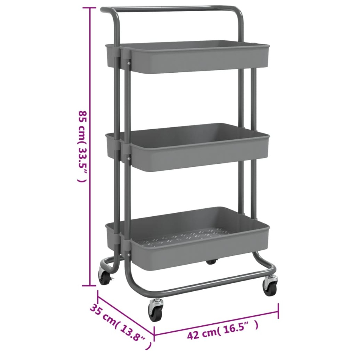 vidaXL Τρόλεϊ Κουζίνας 3 Επιπέδων Γκρι 42 x 35 x 85 εκ. Σίδερο/ABS