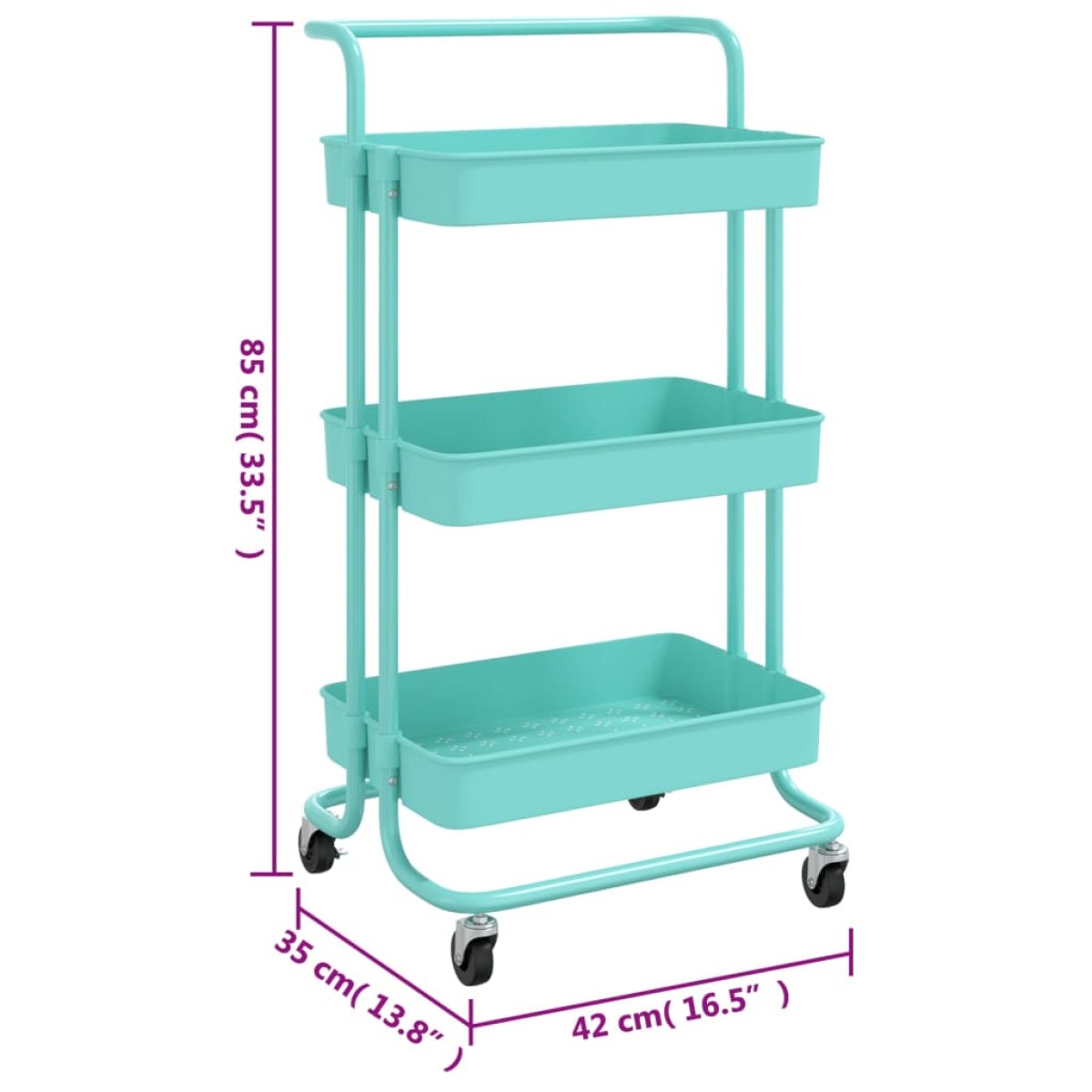 vidaXL Τρόλεϊ Κουζίνας 3 Επιπέδων Τιρκουάζ 42 x 35 x 85 εκ. Σίδερο/ABS