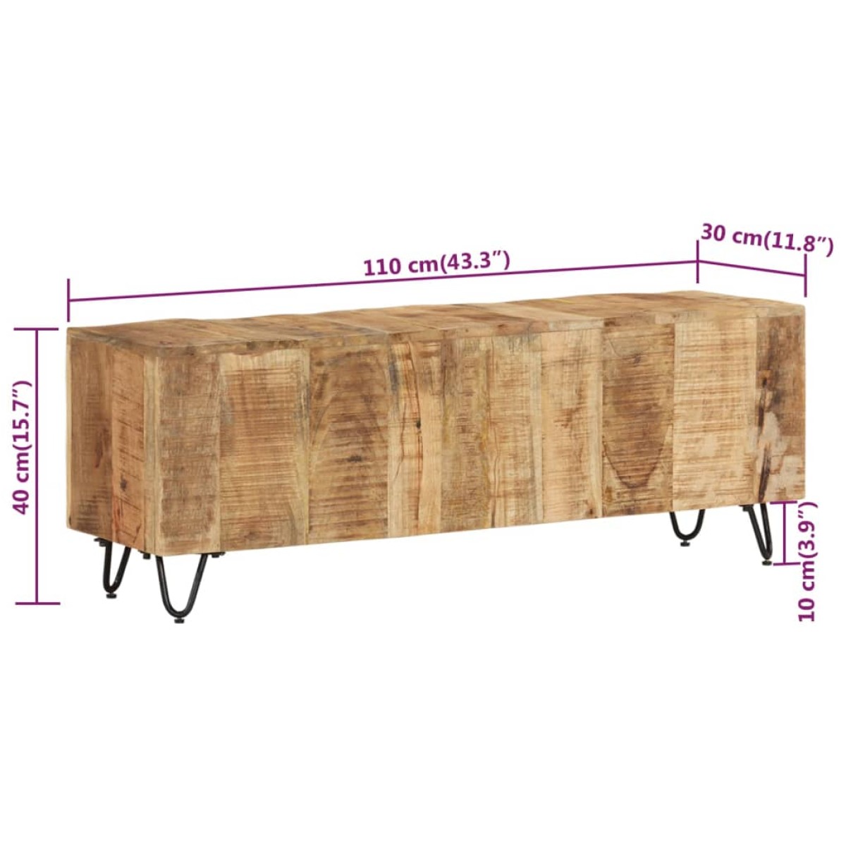 vidaXL Έπιπλο Τηλεόρασης 110 x 30 x 40 εκ. από Μασίφ Ξύλο Μάνγκο