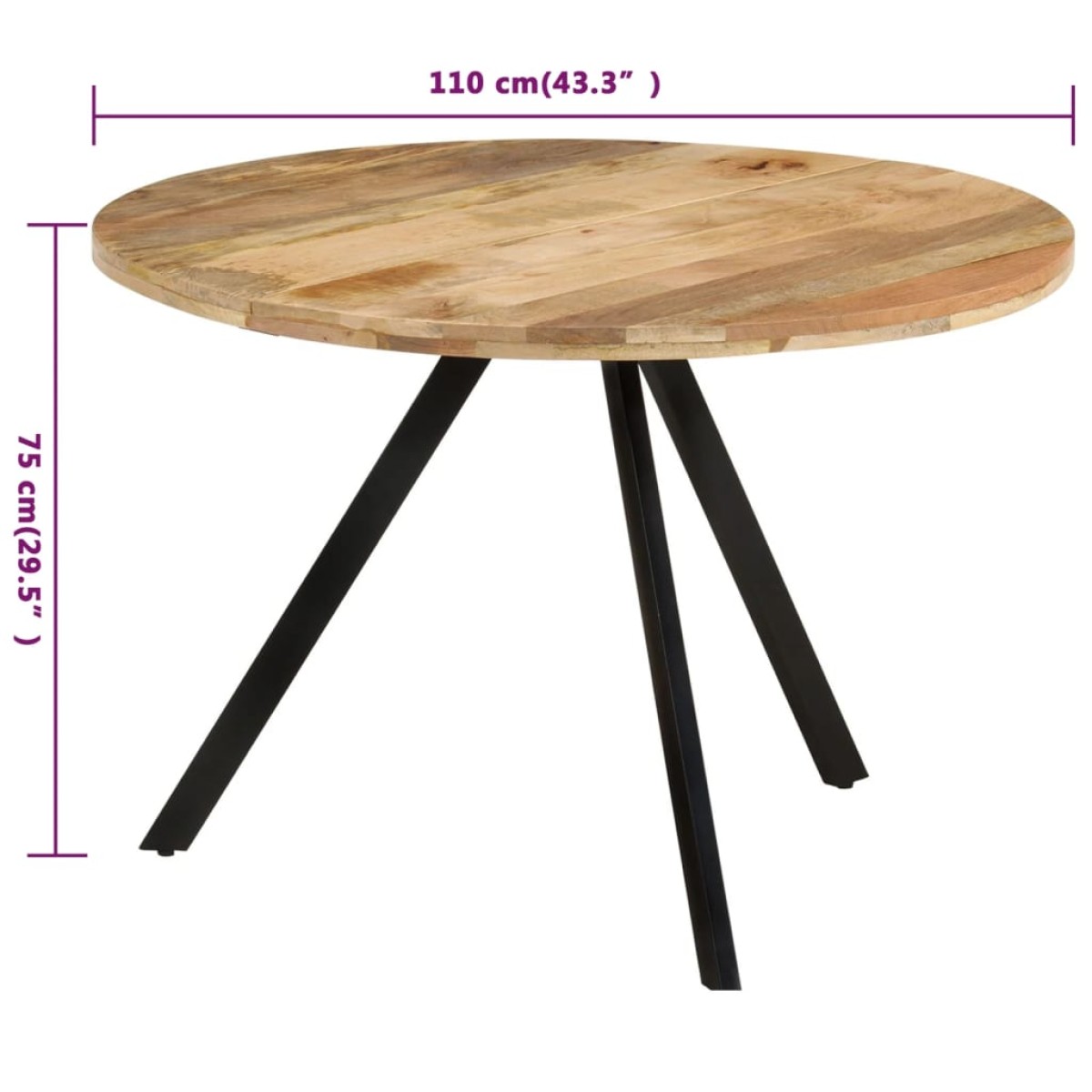vidaXL Τραπεζαρία 110 x 75 εκ. από Μασίφ Ξύλο Μάνγκο